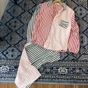 Striped Pink and Green Pajama Set Victoria’s Secret XXL thin flannel